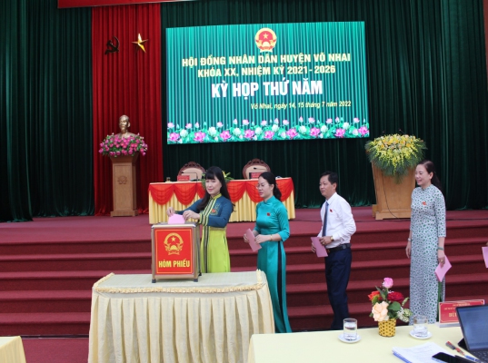 Kỳ họp thứ 5 HĐND huyện Võ Nhai khóa XX, nhiệm kỳ 2021 - 2026 thông qua 12 Nghị quyết