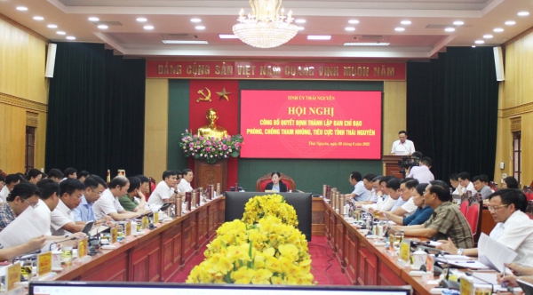 Công bố Quyết định thành lập Ban Chỉ đạo phòng, chống tham nhũng, tiêu cực tỉnh Thái Nguyên
