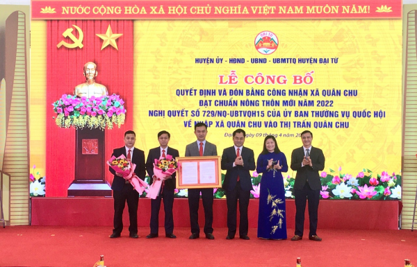 Huyện Đại Từ tổ chức lễ công bố Nghị quyết của Uỷ ban Thường vụ Quốc hội về nhập xã Quân Chu vào thị trấn Quân Chu