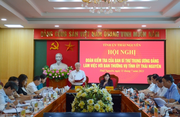 Đoàn kiểm tra của Ban Bí thư Trung ương Đảng làm việc với Ban Thường vụ Tỉnh ủy Thái Nguyên