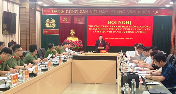 Thường trực Ban Chỉ đạo phòng, chống tham nhũng, tiêu cực tỉnh Thái Nguyên làm việc với Đảng ủy Công an tỉnh