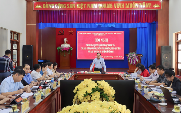 Đoàn kiểm tra của Ban Chỉ đạo phòng, chống tham nhũng, tiêu cực tỉnh Thái Nguyên làm việc với Ban Thường vụ Huyện ủy Võ Nhai